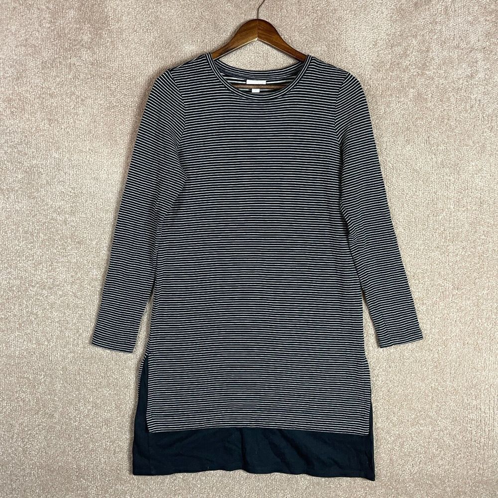 J. Jill Tunic Dress‎ Size Small Black Long Sleeve Stripe Pullover Knit Cotton - Picture 2 of 10